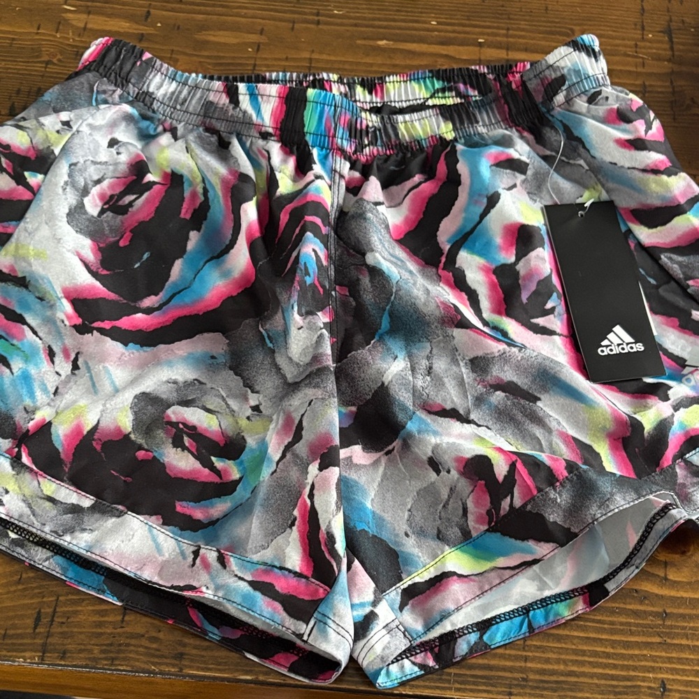 Adidas Girls Printed Training Shorts - Black Floral - Size L (14)